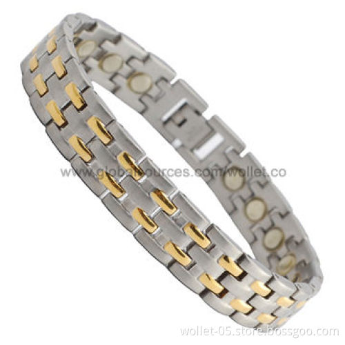 Hot Selling Stainless Steel Link Magnetic Therapy Bracelet with IP Gold Plating